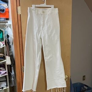Zara White Frayed Hem Pants